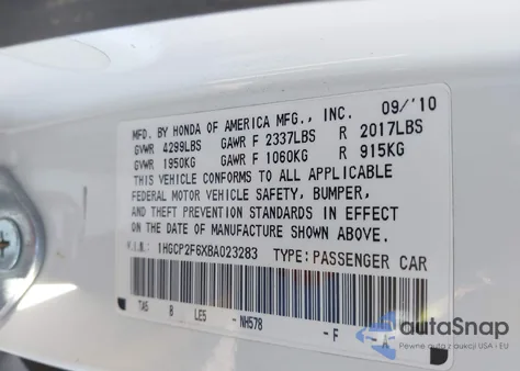 2011 Honda Accord 2.4 Se z USA, uszkodzony, nr VIN 1HGCP2F6XBA023283